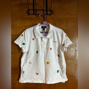 Polo by Ralph Lauren White Kids Polo with Colorful Tropical Embroidery